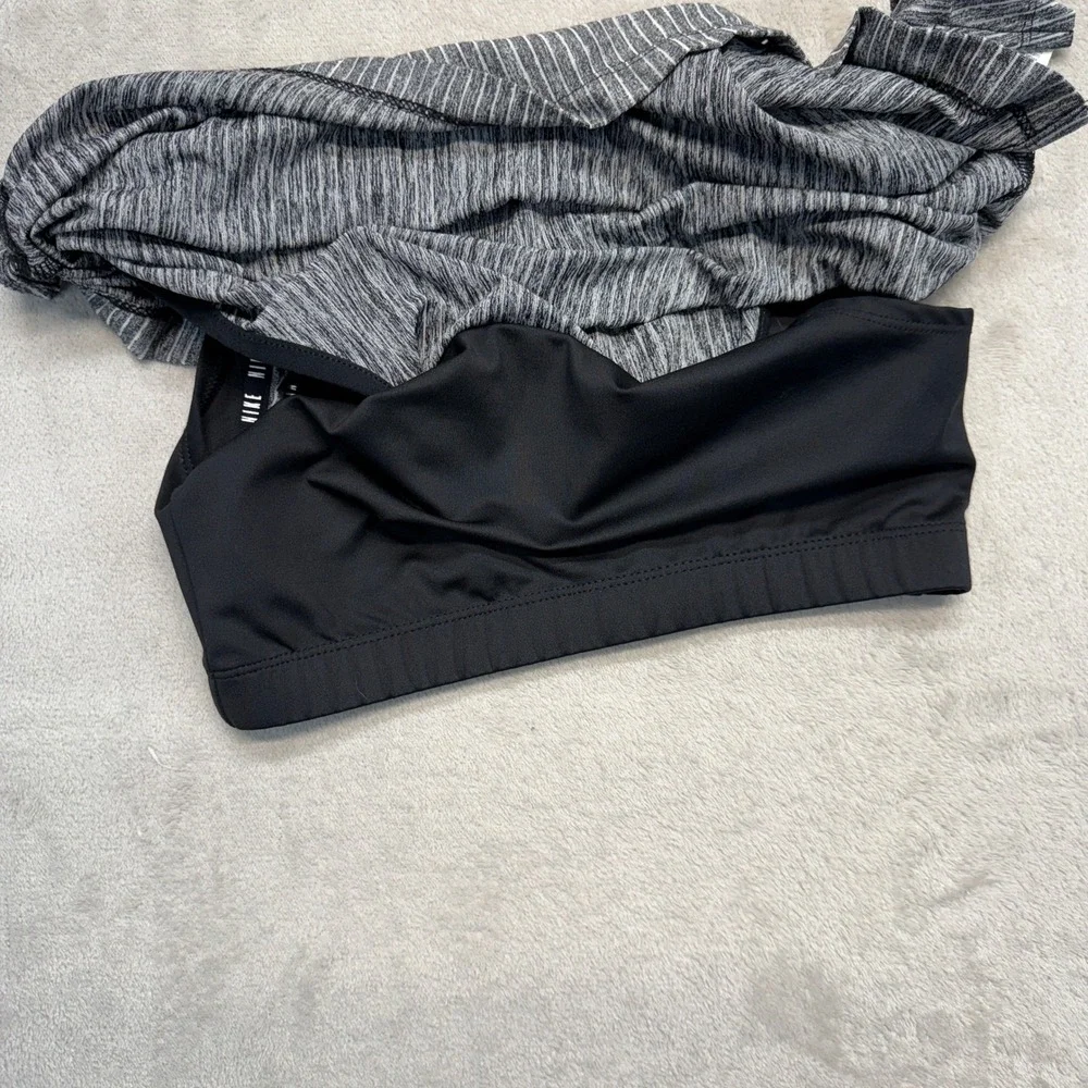 Nike Shirt Womens Large Tank Top Gray Black Dri-FIT 2-in-1 Built-in Bra Yoga Gym
